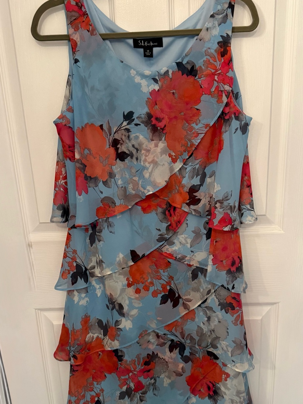 S.L. Fashions Light Blue Floral Ruffle Dress